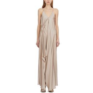 COLLECTION PRIVEE Women's Satin V-Neck Maxi Dress Women Beige Dresses